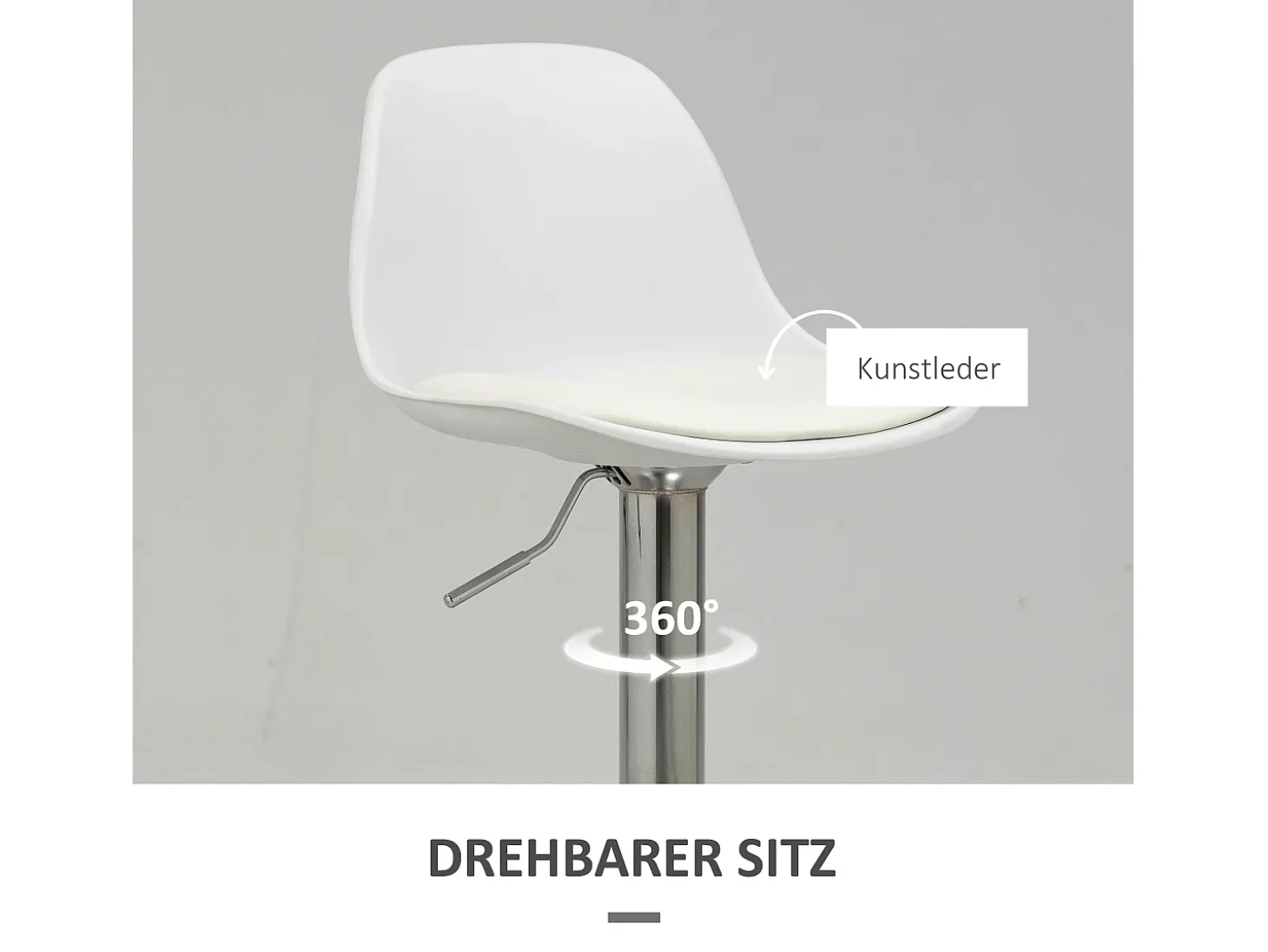 Conjunto de 2 taburetes de bar giratorios, regulables en altura, polipiel blanca y metal, capacidad 120kg (40x42x82-104cm)