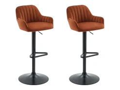 Conjunto de 2 taburetes de bar de terciopelo y metal - Altura ajustable - Terracota - ELEANA