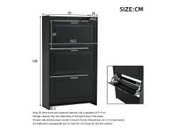 Conjunto de 2 zapateros 70 x 24 x 120 cm con 3 puertas - Negro