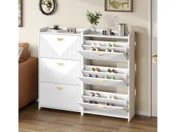 Conjunto de 2 zapateros blancos con 3 puertas abatibles y 6 compartimentos
