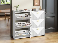 Conjunto de 2 zapateros blancos con 3 puertas abatibles y 6 compartimentos