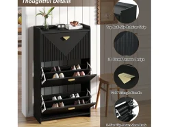 Conjunto de 2 zapateros negros con 3 puertas abatibles y 6 compartimentos