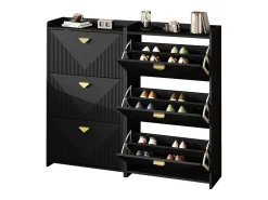 Conjunto de 2 zapateros negros con 3 puertas abatibles y 6 compartimentos