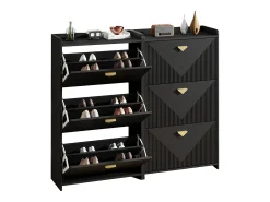 Conjunto de 2 zapateros negros con 3 puertas abatibles y 6 compartimentos