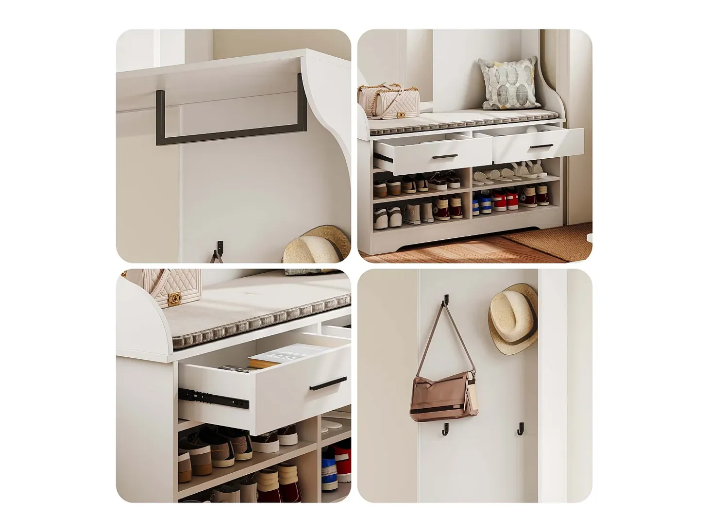 Conjunto de armario blanco 6 en 1 con espejo y zapatero abierto, 104 x 35 x 180 cm