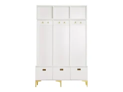 Conjunto de armario con banco, espacio de almacenamiento multifuncional, 6 ganchos dorados y patas de metal, blanco, (Dimensiones: 120 x 40 x 191,5 cm)