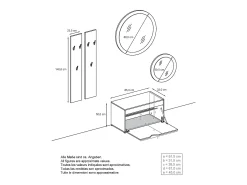 Conjunto de Armario Espoo, Recibidor con Banco Zapatero, 2 Paneles de Pared y 2 Espejos de Pared Redondos, blanco mate/burdeos de alto brillo