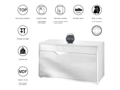 Conjunto de Armario Espoo, Recibidor con Banco Zapatero, 2 Paneles de Pared y 2 Espejos de Pared Redondos, blanco mate/blanco de alto brillo