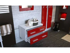Conjunto de armario Kioto, Carcasa en Blanco mate / Frente en Burdeos alto brillo