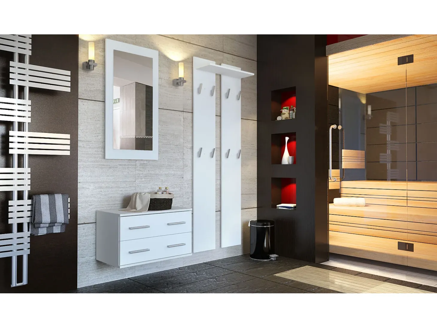 Conjunto de armario Kioto, Carcasa en blanco mate / Frente en blanco mate