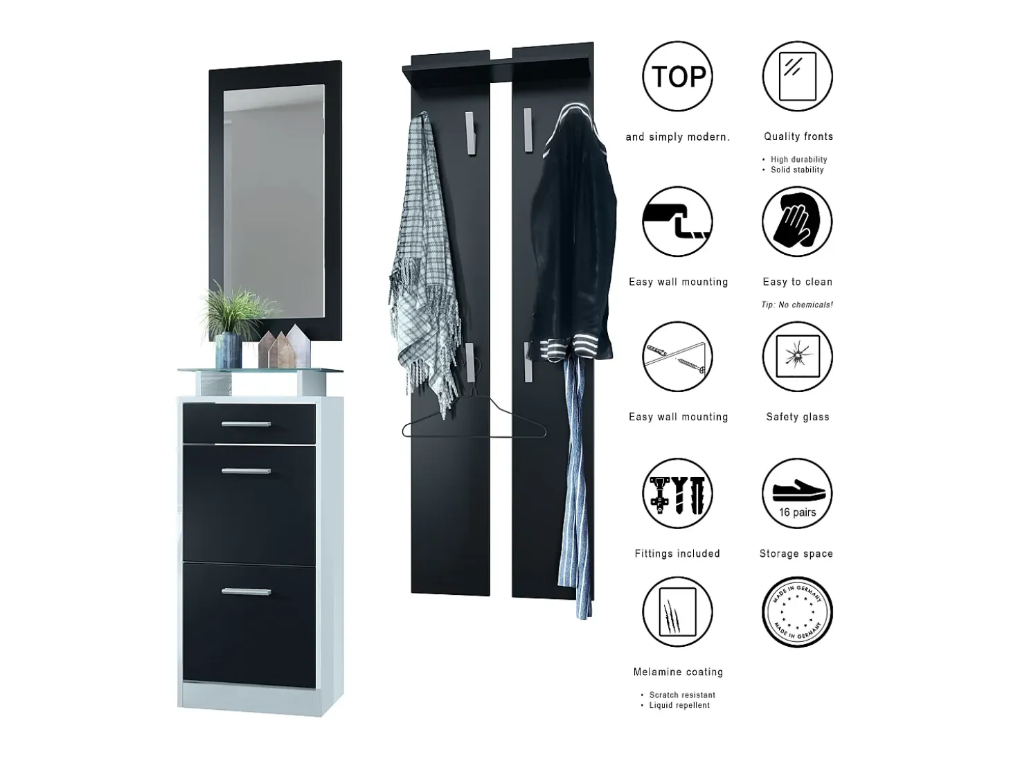Conjunto de armario Loret V2 Mini, Carcasa en blanco mate / Frente en blanco mate