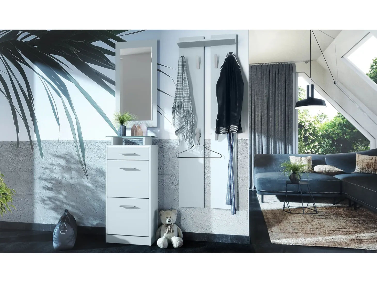 Conjunto de armario Loret V2 Mini, Carcasa en blanco mate / Frente en blanco mate