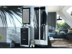 Conjunto de armario Loret V2 Mini, Carcasa en blanco mate / Frente en negro mate