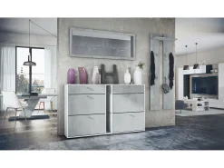 Conjunto de armario Orlando con zapatero, panel de pared y espejo de pared, blanco mate/hormigón oxidado