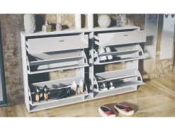 Conjunto de armario Orlando con zapatero, panel de pared y espejo de pared, blanco mate/negro de alto brillo