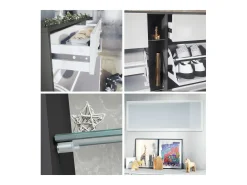 Conjunto de armario Orlando con zapatero, panel de pared y espejo de pared, negro mate/gris arena de alto brillo