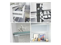 Conjunto de armario Orlando con zapatero, panel de pared y espejo de pared, blanco mate/gris de alto brillo
