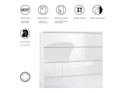 Conjunto de armario Vladon Hollywood, que consta de 1 cómoda con 4 cajones, 1 espejo y 1 juego de paneles de pared, blanco mate/blanco de alto brillo.