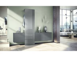 Conjunto de armario Vladon DualVista, compuesto por 1 panel para abrigos, 1 armario con cajones, 1 módulo de armario y 2 espejos, antracita mate/gris de alto brillo