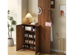 Conjunto de armario/guardarropa moderno - 115 x 38,5 x 191,5 cm - con zapatero + ganchos y barra para ropa - MDF - marrón