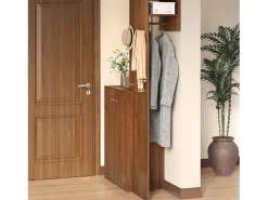 Conjunto de armario/guardarropa moderno - 115 x 38,5 x 191,5 cm - con zapatero + ganchos y barra para ropa - MDF - marrón