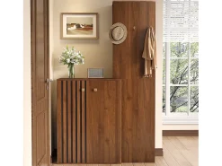 Conjunto de armario/guardarropa moderno - 115 x 38,5 x 191,5 cm - con zapatero + ganchos y barra para ropa - MDF - marrón
