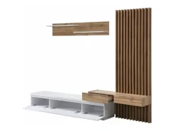Conjunto de Comedor Con Mesa Tv y Panelado 250x200 cm - Blanco y Roble