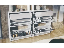 Conjunto de guardarropa Florence con zapatero y 2 espejos de pared, Hecho en ALEMANIA, blanco mate/gris arena de alto brillo