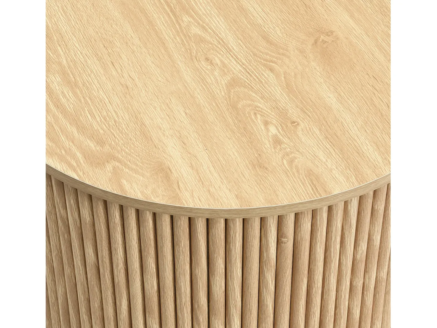 Conjunto de mesa de centro - Tablero redondo - Diseño de rayas verticales - MDF - Natural