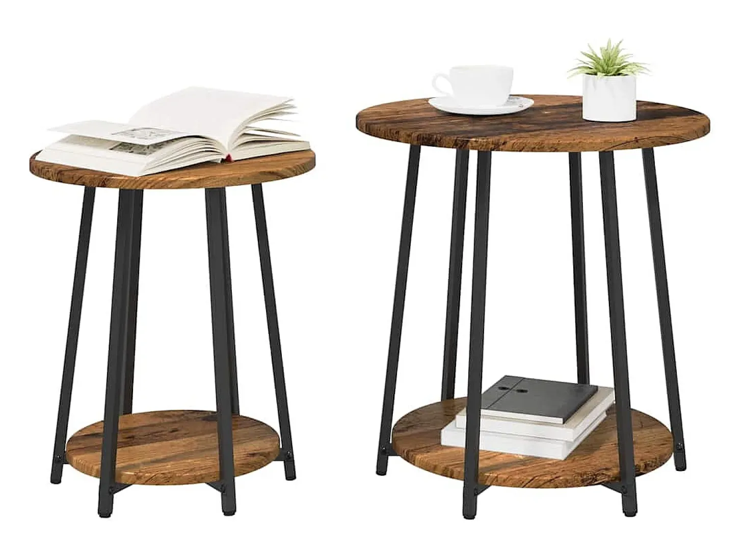 Conjunto de mesas auxiliares 2 piezas Madera vieja y Negro