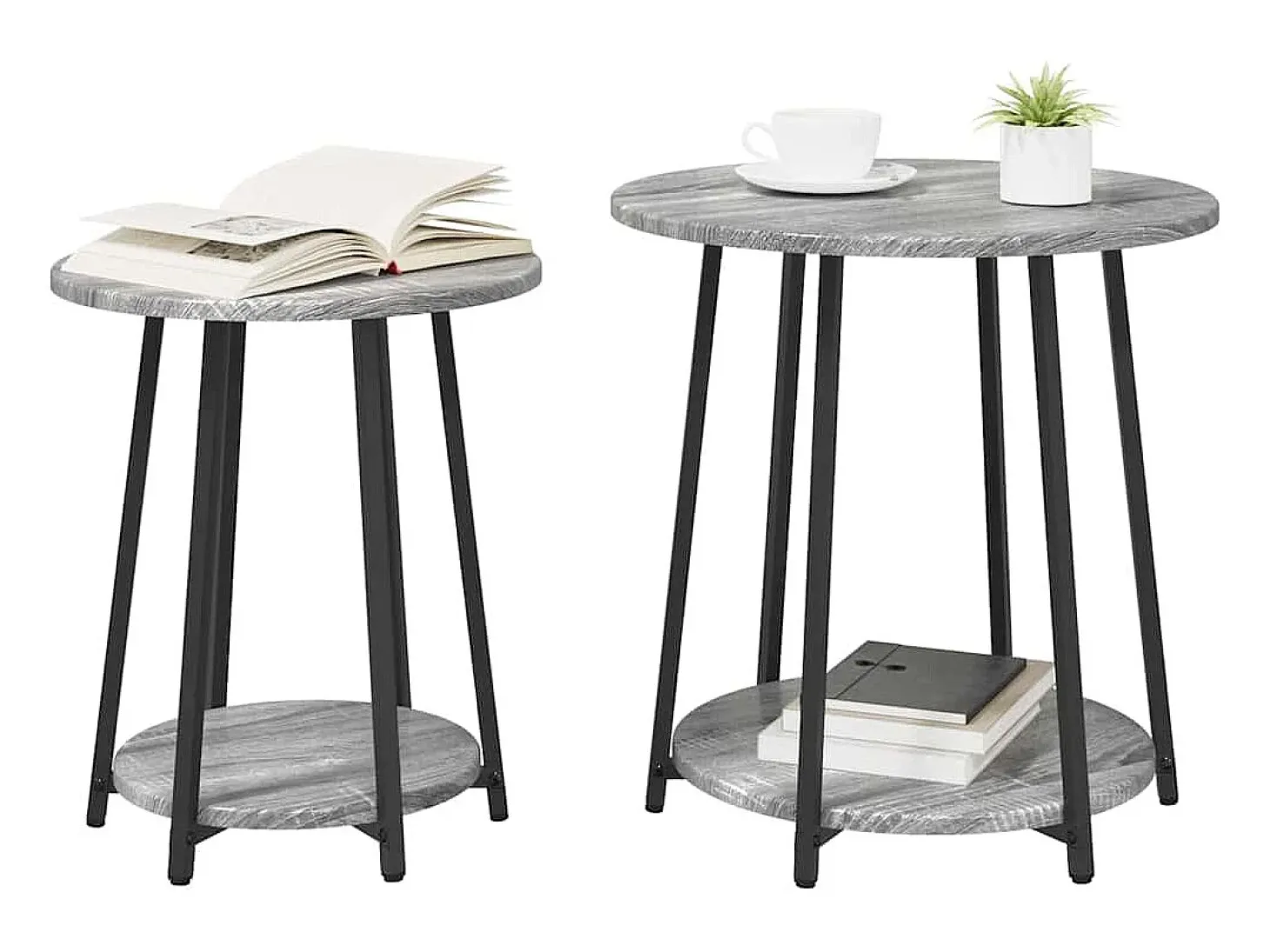 Conjunto de mesas auxiliares 2 piezas Gris sonoma y Negro