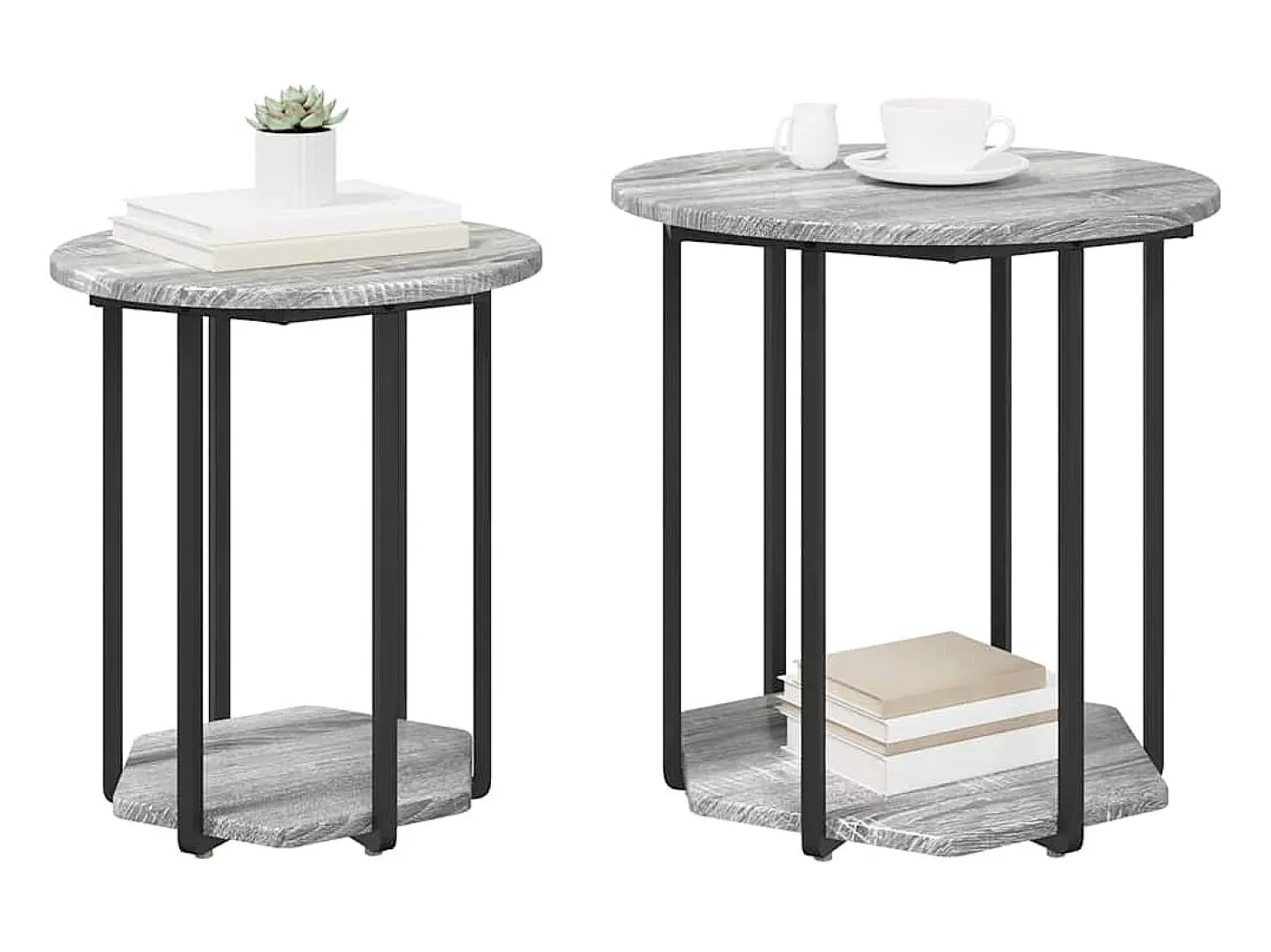 Conjunto de mesas auxiliares 2 piezas Gris sonoma y Negro