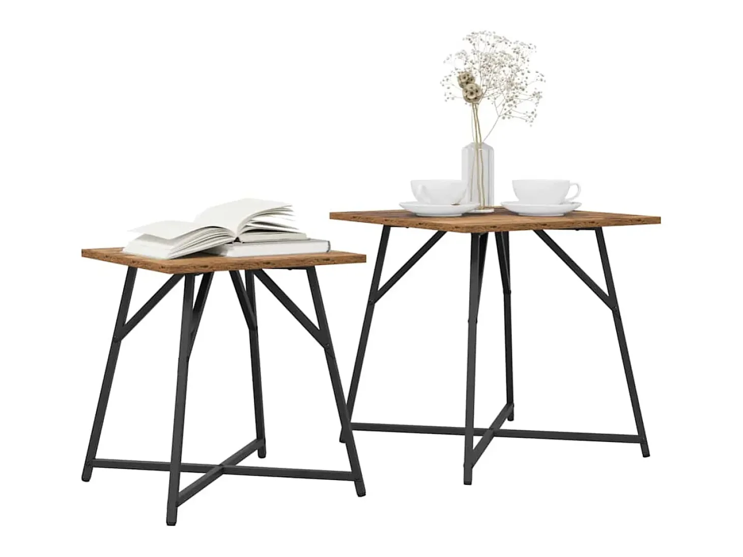 Conjunto de mesas auxiliares 2 piezas Madera vieja y Negro