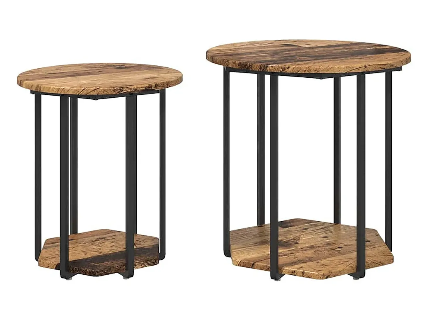 Conjunto de mesas auxiliares 2 piezas Madera vieja y Negro