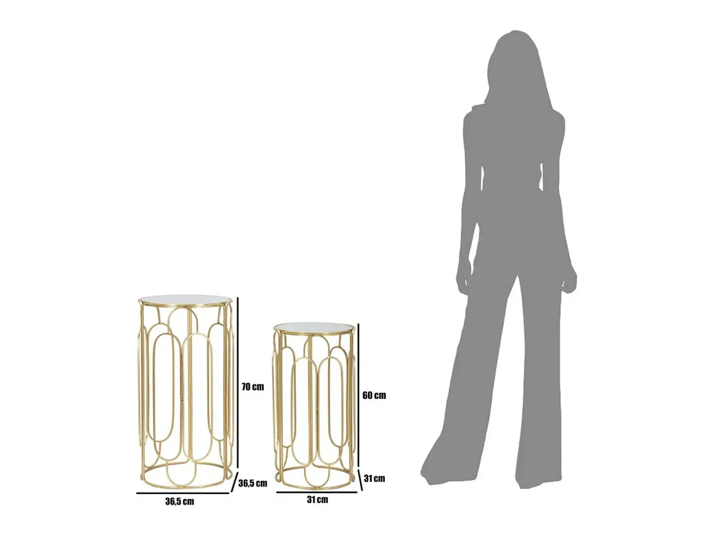 Conjunto de Mesitas Auxiliares VKH555, Oro, 36,5x36,5x70 cm, Kendra Home