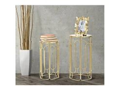 Conjunto de Mesitas Auxiliares VKH555, Oro, 36,5x36,5x70 cm, Kendra Home