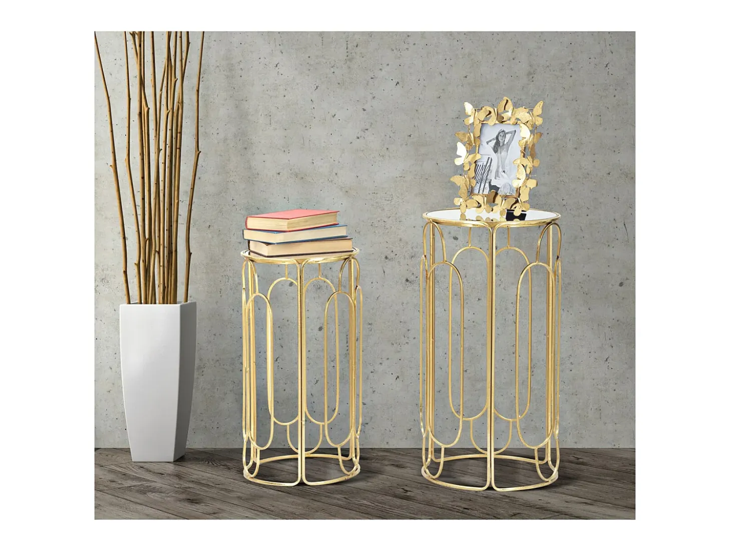 Conjunto de Mesitas Auxiliares VKH555, Oro, 36,5x36,5x70 cm, Kendra Home