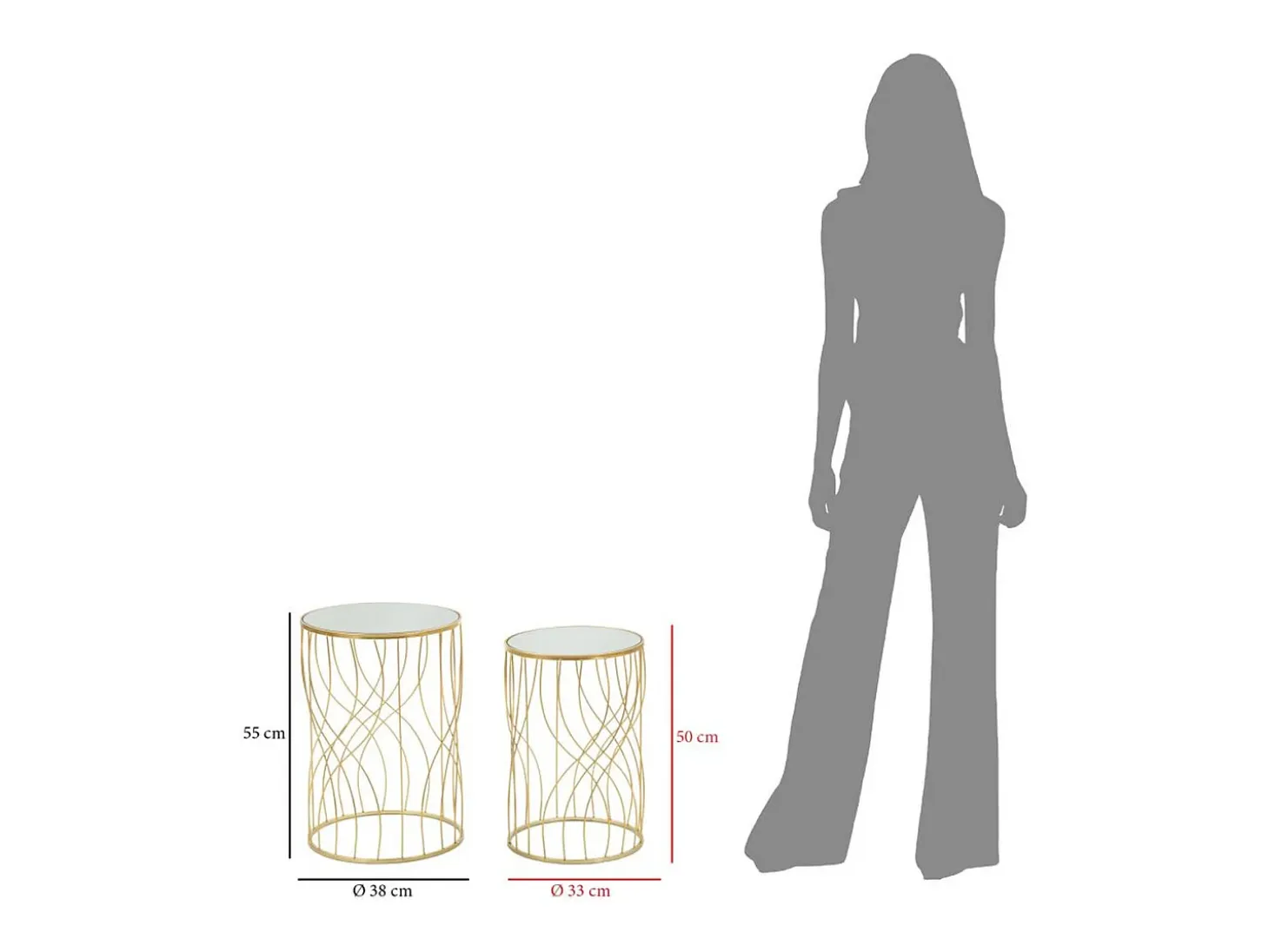Conjunto de Mesitas Auxiliares VKH545, Oro, 38x38x55 cm, Kendra Home