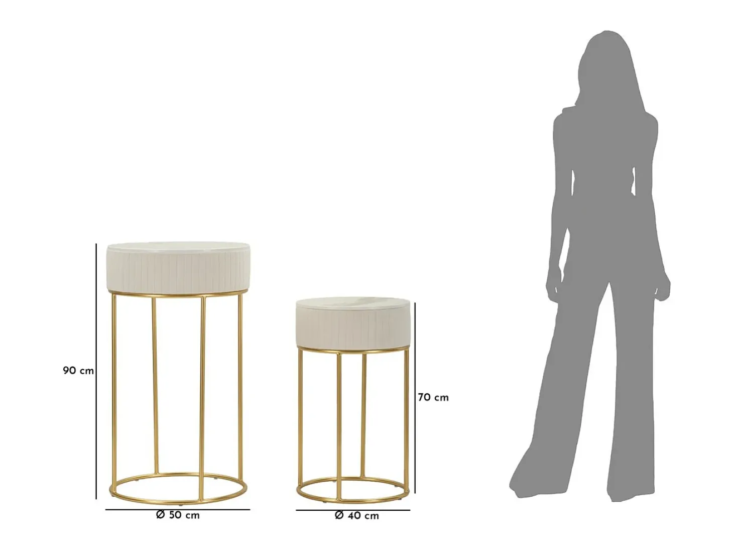 Conjunto de Mesitas Auxiliares VKH772, Beige, 50x50x90 cm, Kendra Home