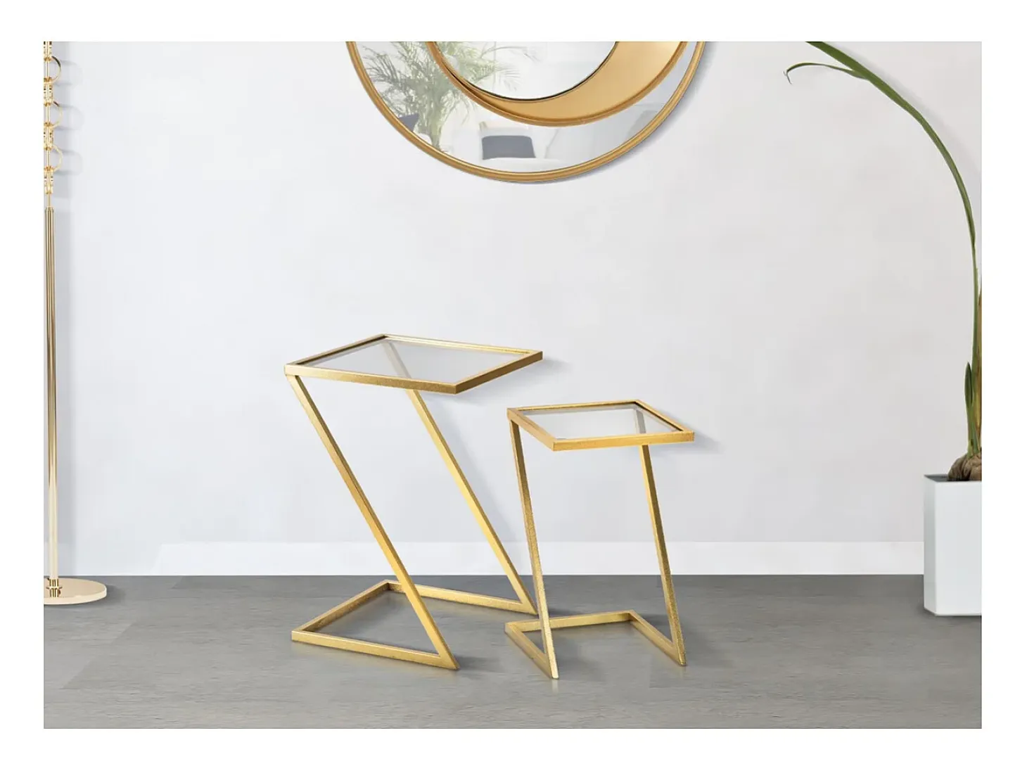 Conjunto de Mesitas Auxiliares VKH562, Oro, 40x40x60 cm, Kendra Home
