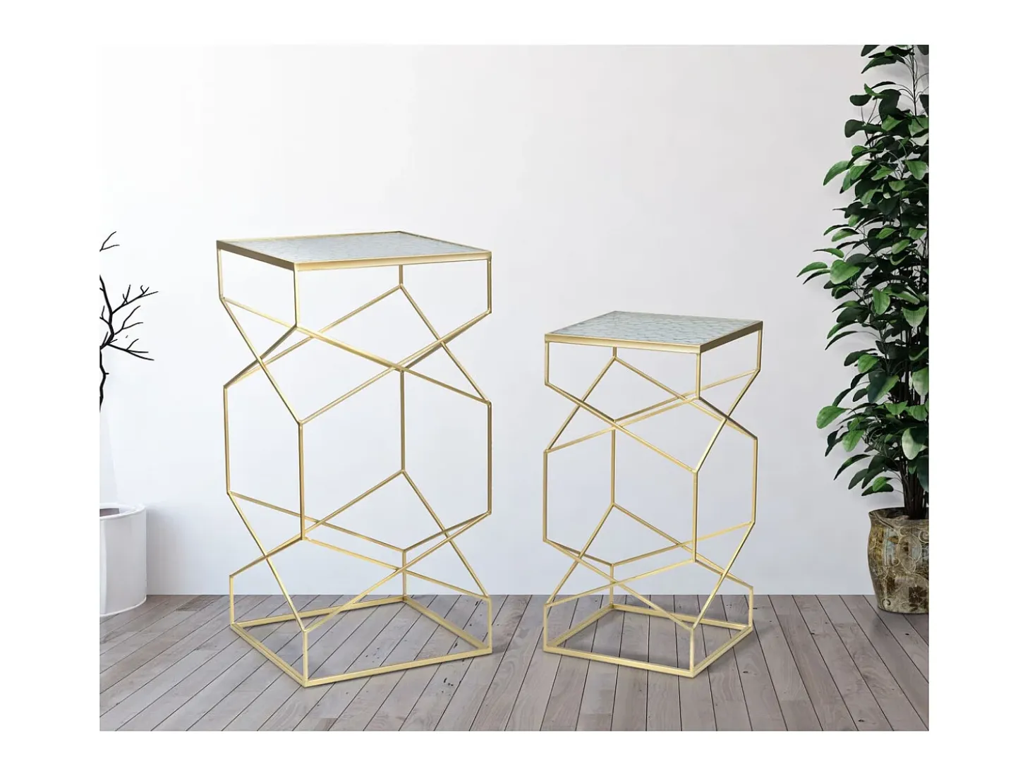Conjunto de Mesitas Auxiliares VKH595, Oro, 50x50x100 cm, Kendra Home