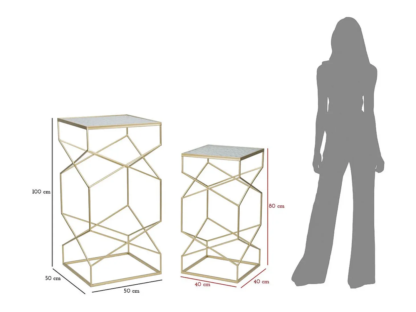 Conjunto de Mesitas Auxiliares VKH595, Oro, 50x50x100 cm, Kendra Home