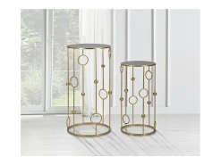 Conjunto de Mesitas Auxiliares Círculos 35, Oro, 50x50x100 cm, Kendra Home