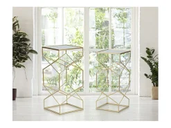 Conjunto de Mesitas Auxiliares VKH565, Oro, 31,5x31,5x68 cm, Kendra Home