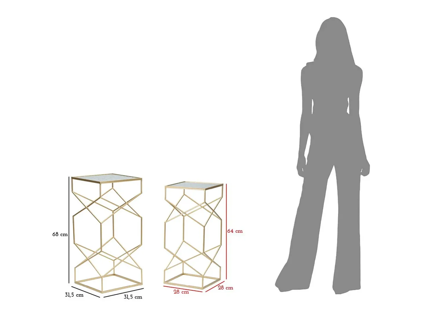 Conjunto de Mesitas Auxiliares VKH565, Oro, 31,5x31,5x68 cm, Kendra Home