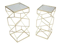 Conjunto de Mesitas Auxiliares VKH565, Oro, 31,5x31,5x68 cm, Kendra Home