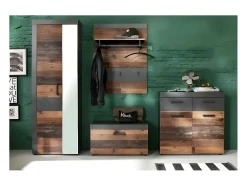 Conjunto de mueble de entrada de 4 piezas en roble oscuro y melamina gris Orcel