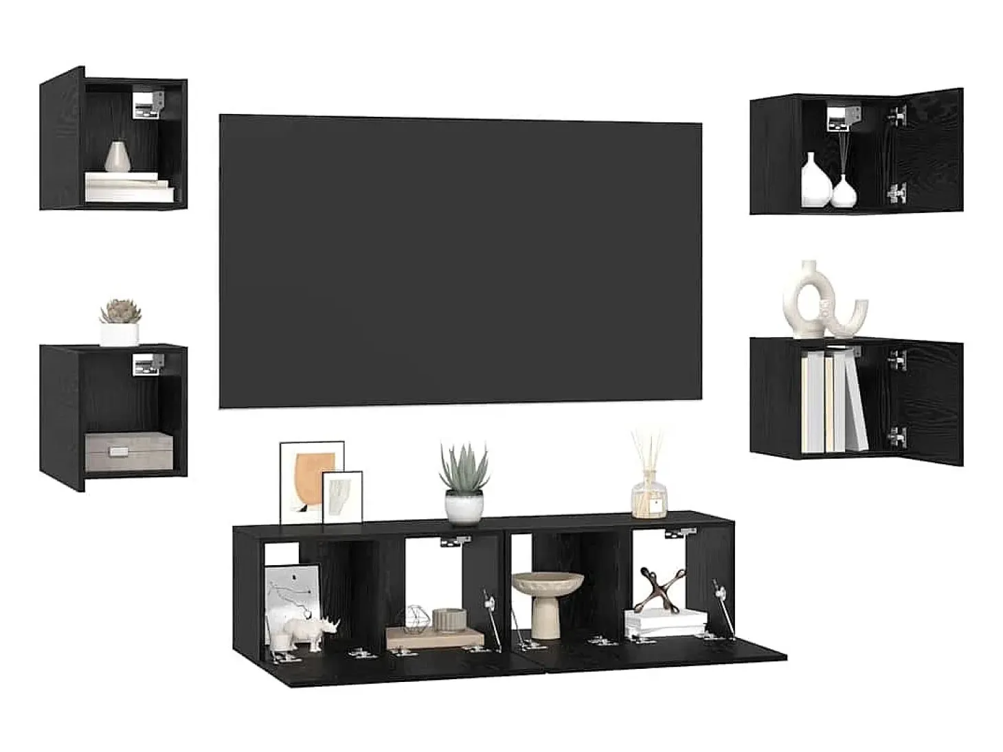 Conjunto de mueble de TV de 6 piezas Roble negro Medio 120 x 30 x 30 cm