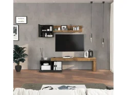 Conjunto de mueble de TV Chronos para salón, color antracita mate y roble, 180/260 x 40 cm