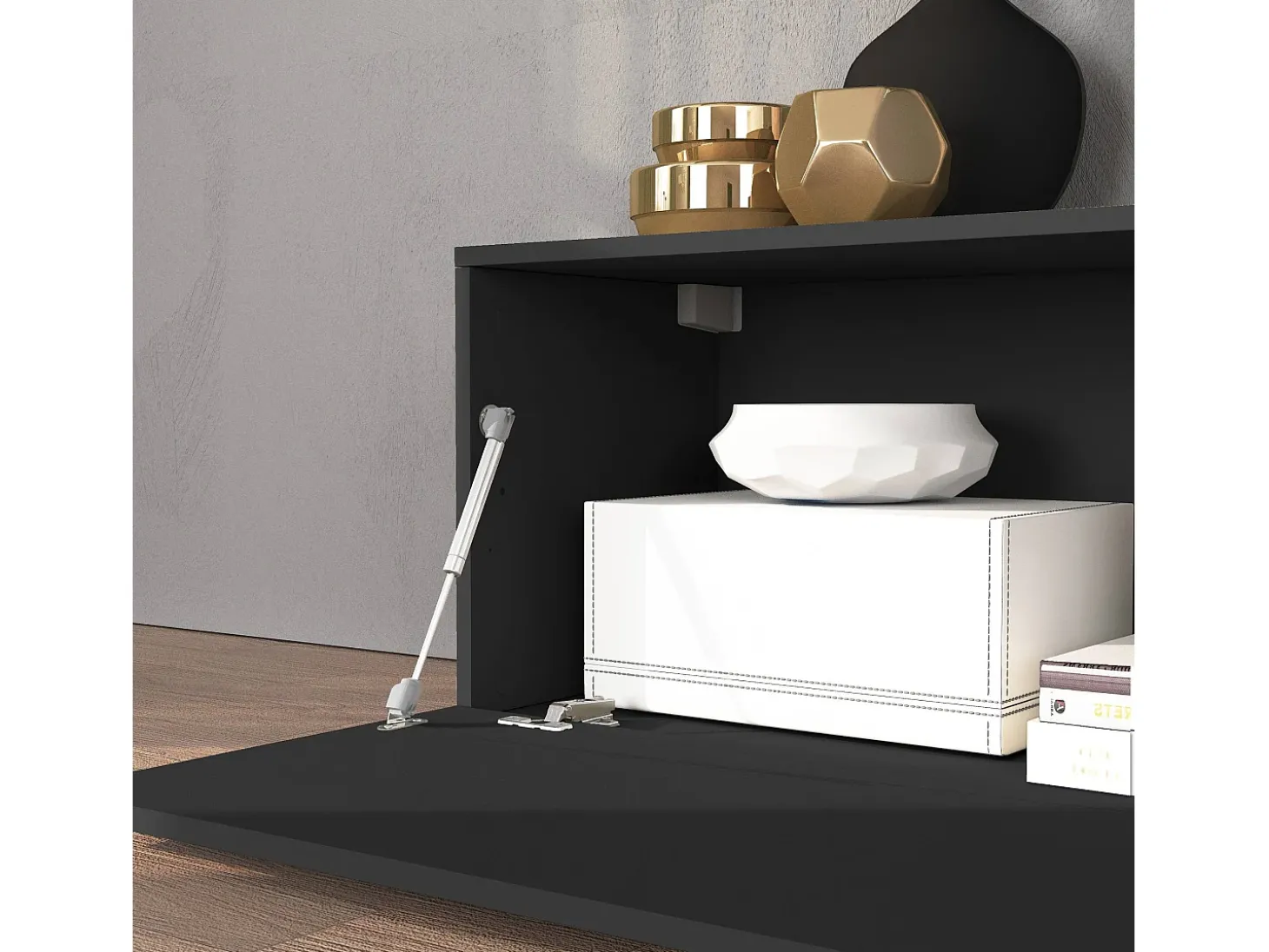 Conjunto de mueble de TV Chronos para salón, color antracita mate y roble, 180/260 x 40 cm
